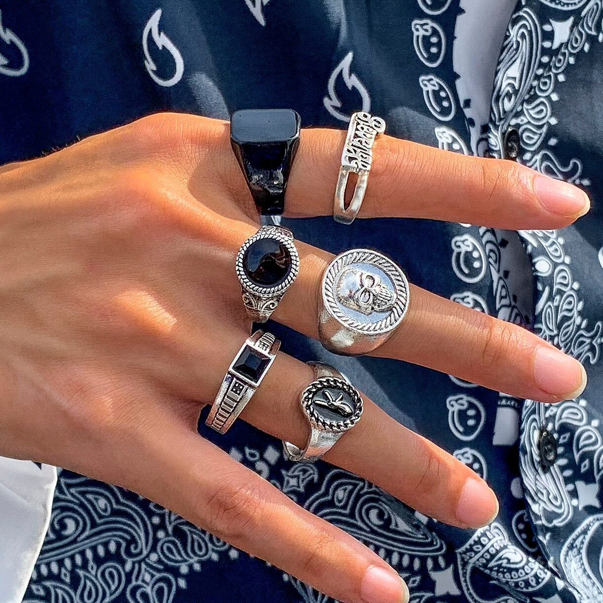 Vintage Punk Knuckle Rings Set - 6 pz/set Goth Vintage Skeleton Skull