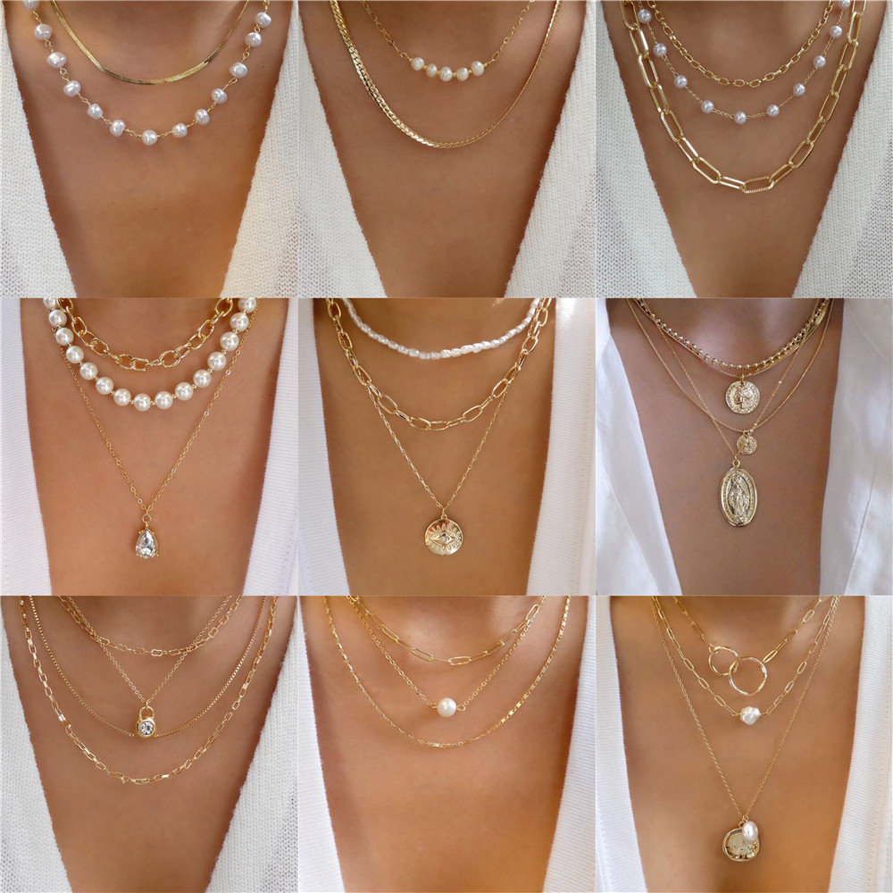 Pearl Choker Necklace Vintage - Collana multistrato di cristallo con perline
