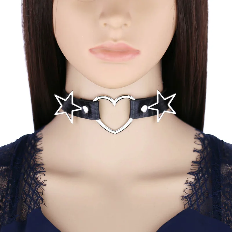 Goth Punk Spike Choker - Decopunk Punk PU Pelle Cuore Stelle
