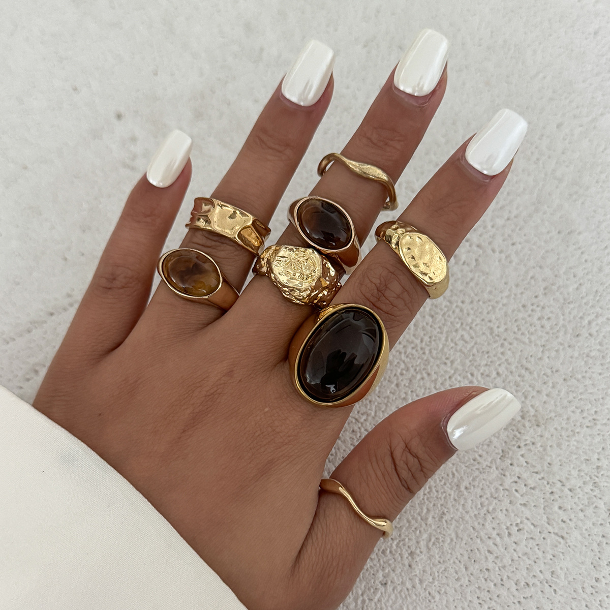 Vintage Punk Knuckle Rings Set - 8 Pz/set Vintage Ambra Strass Anelli