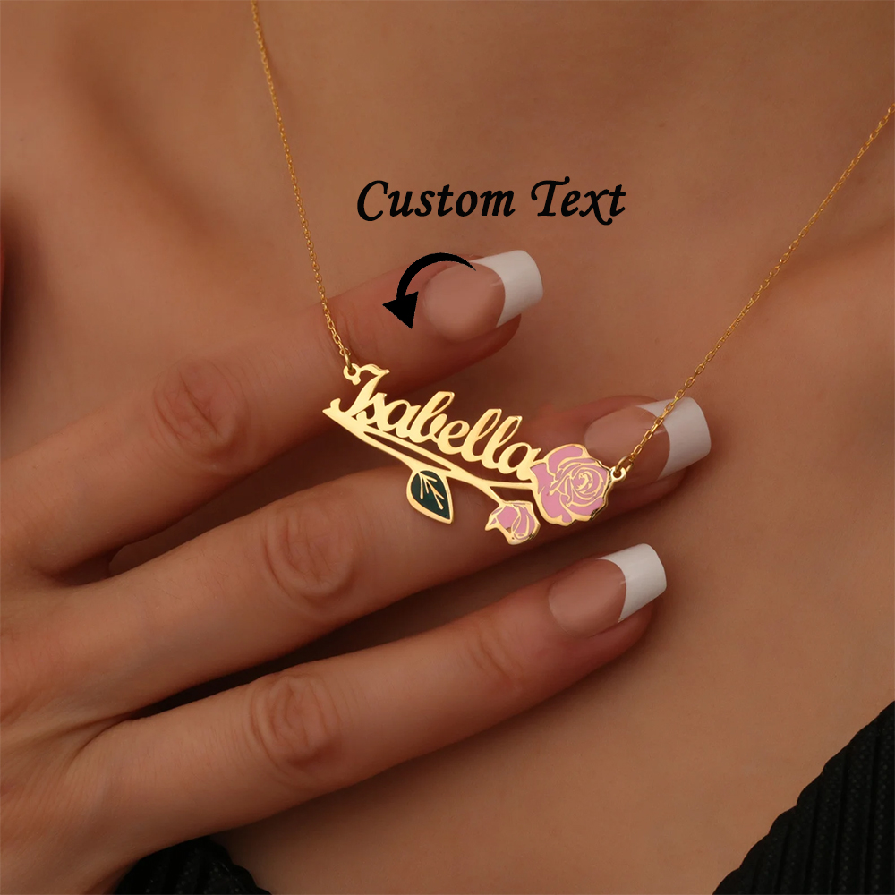 Custom Name Necklace Stainless Steel - Collana personalizzata con nome e fiore
