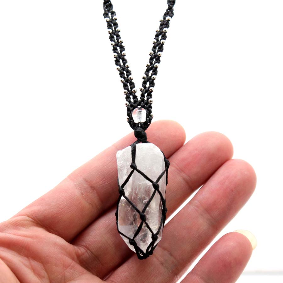 Crystal Pendant Necklace Natural Stone - Collana con ciondolo in pietra intrecciata