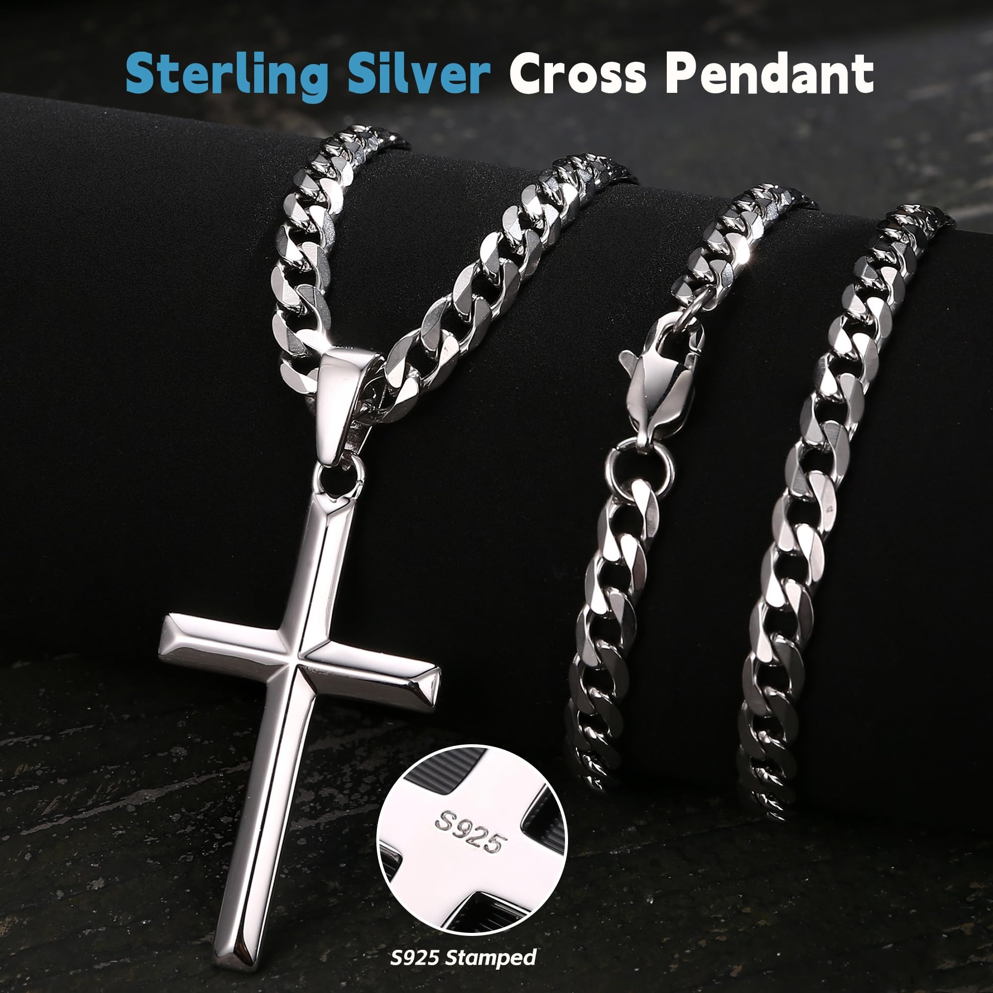 925 Sterling Silver Chain Necklace Men - Fansilver Collana con croce in argento