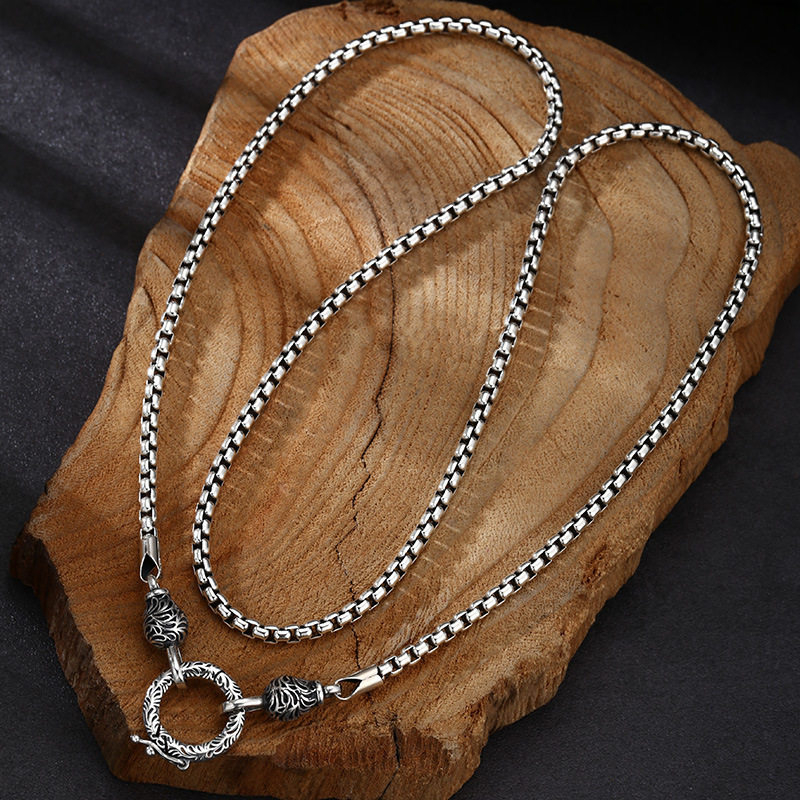 925 Sterling Silver Chain Necklace Men - OUYADI Collana a Catena Retrò in