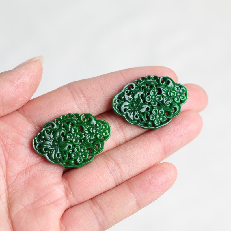 Earrings - 2 Pezzi di Giada Naturale Ciano,