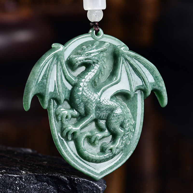 Necklaces - Collana con Pendente Drago in Giadeite