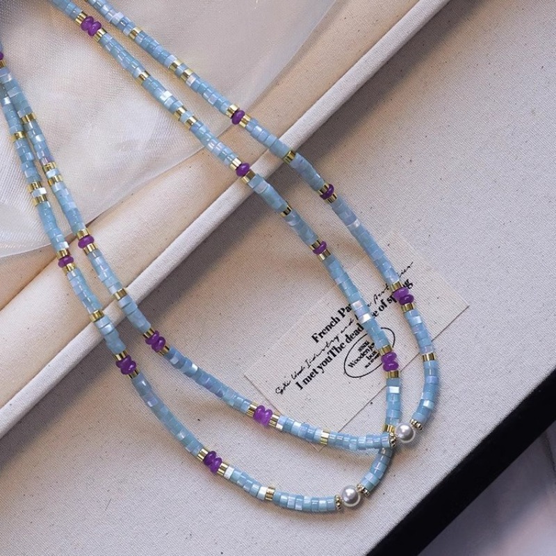 Pearl Choker Necklace Vintage - Collane di perline con cristalli viola