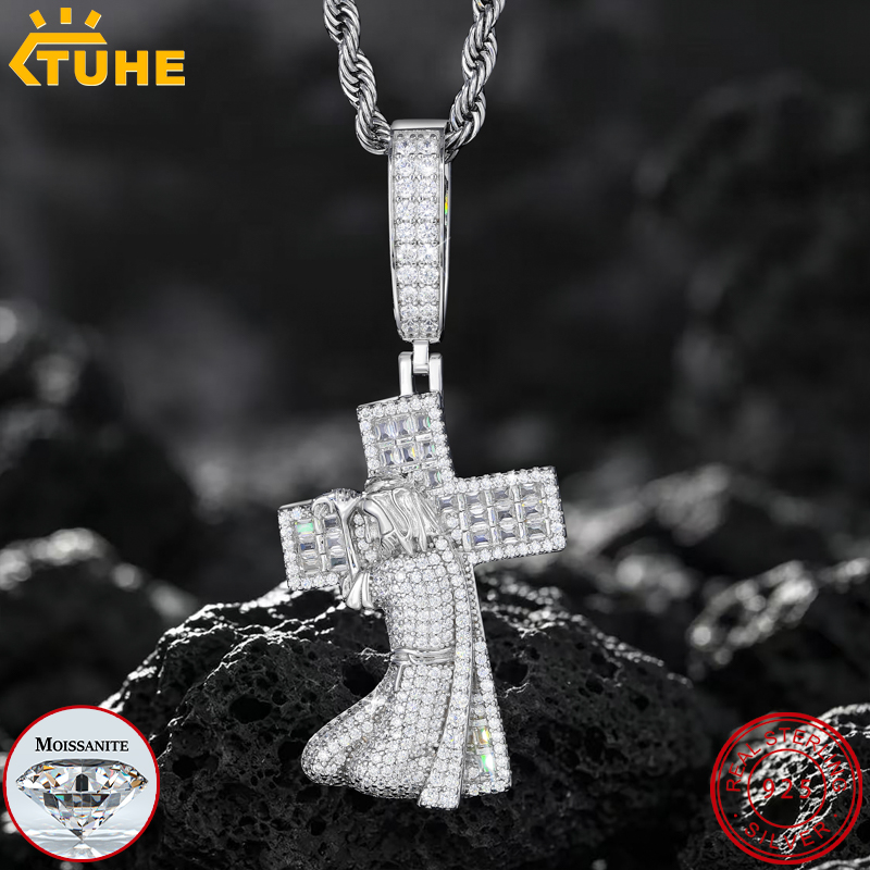 925 Sterling Silver Chain Necklace Men - Nuovo ciondolo a croce di Gesù
