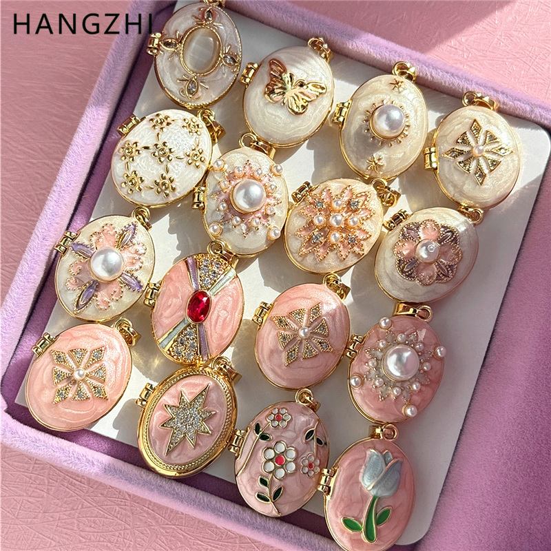 Heart Locket Necklace Photo - HangZhi Smalto Romantico Rosa Bianco Perla
