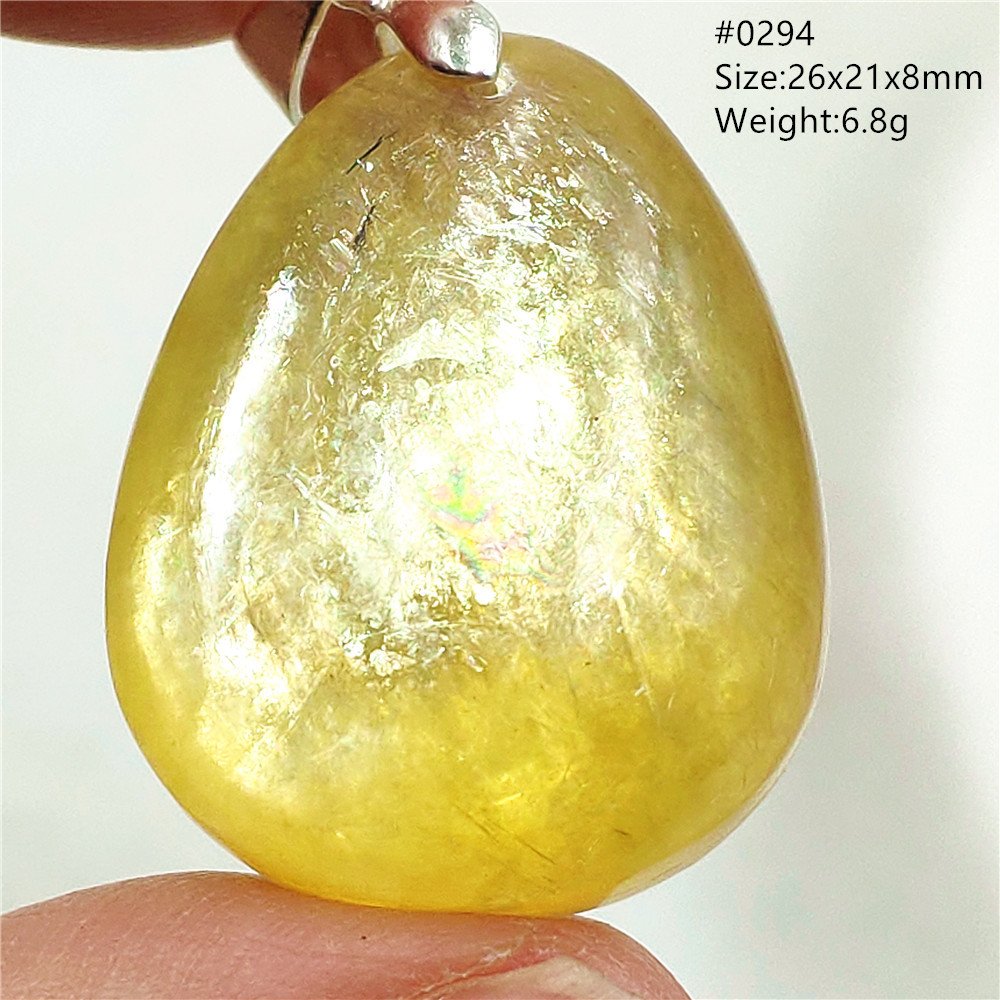 925 Sterling Silver Chain Necklace Men - Ciondolo in Quarzo Lepidolite Giallo Naturale