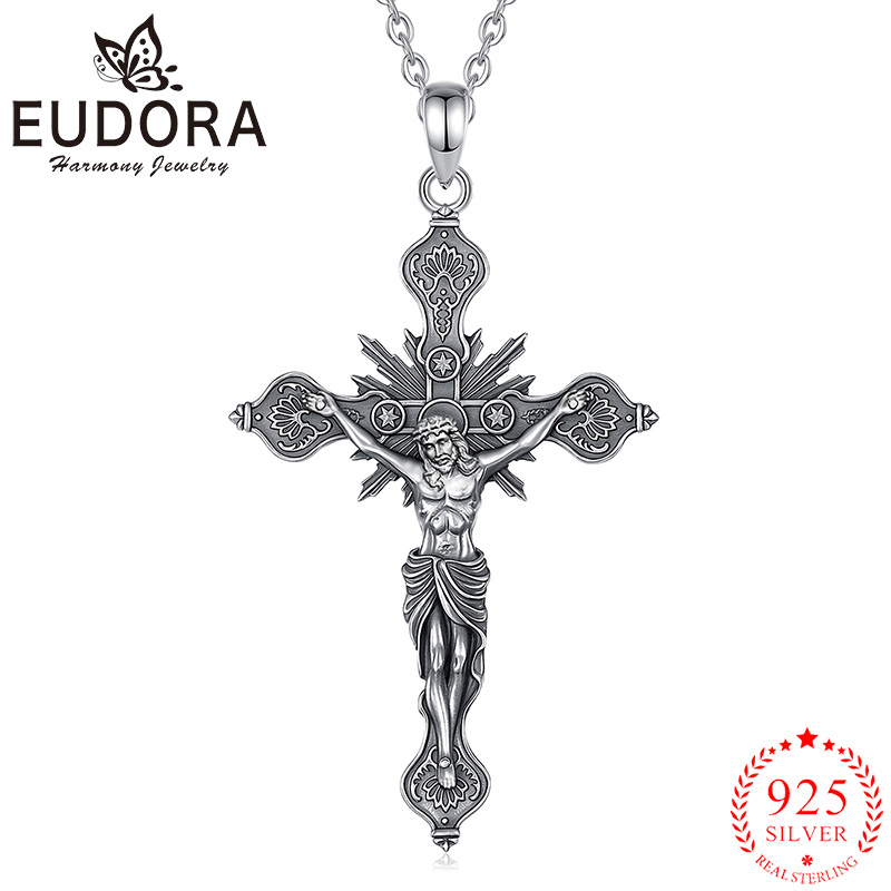 Eudora Nuovo Crocifisso Croce  - 925 Sterling Silver Chain Necklace Men recensione e prezzo