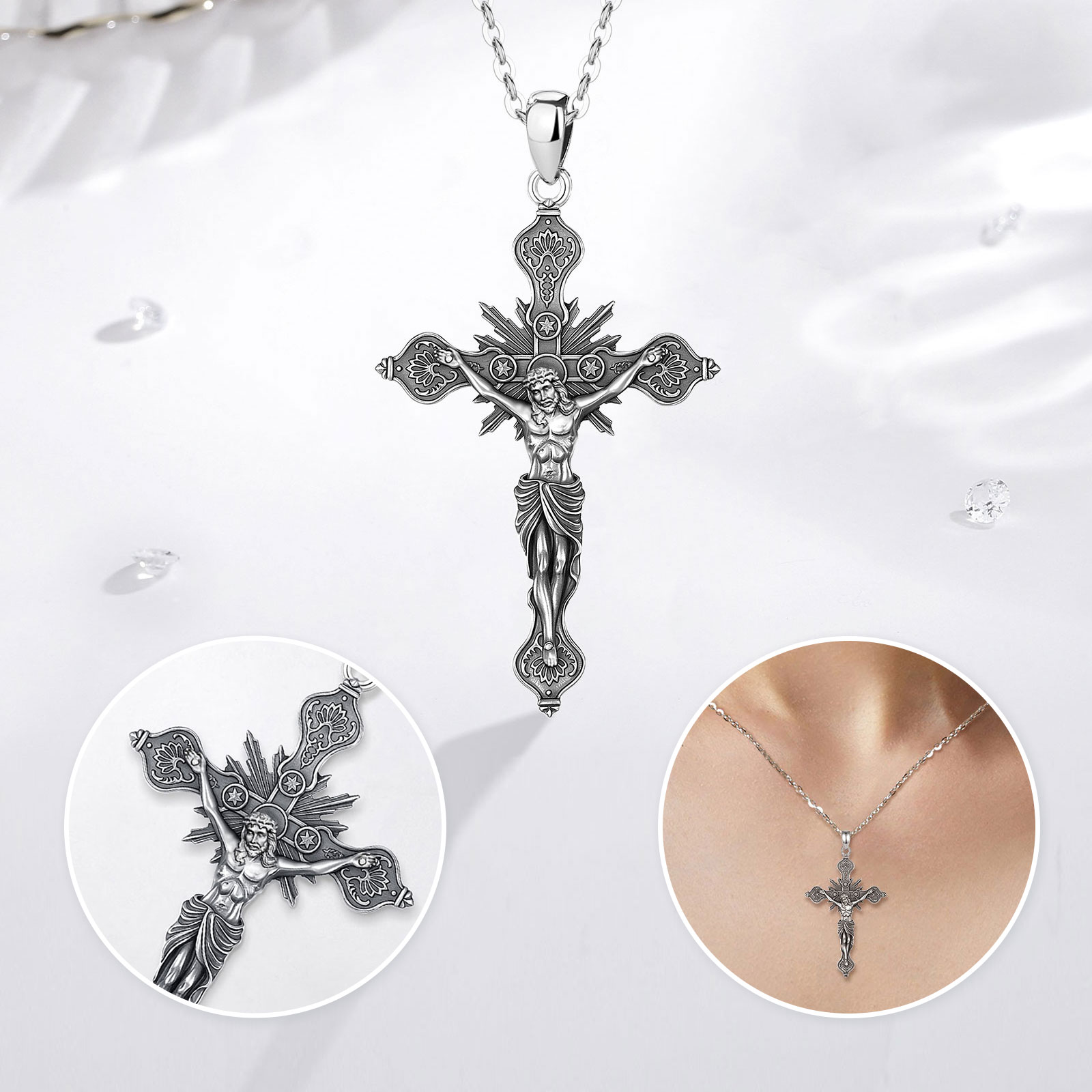 Eudora Nuovo Crocifisso Croce  - 925 Sterling Silver Chain Necklace Men recensione e prezzo